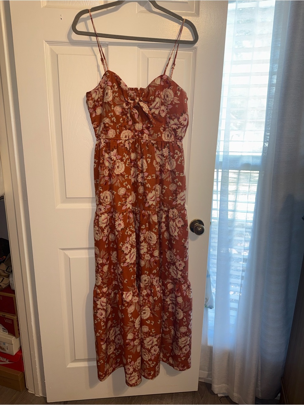 Trixxi Rust Floral Tie-Front Maxi Dress